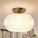 Semi Flush Mount Ceiling Light, Upgraded Larger Milk Glass Shade Modern Ceiling Light Fixture, Vintage Gold Lighting for Hallway Bedroom Entryway Kitchen Porch, 11.03 inch