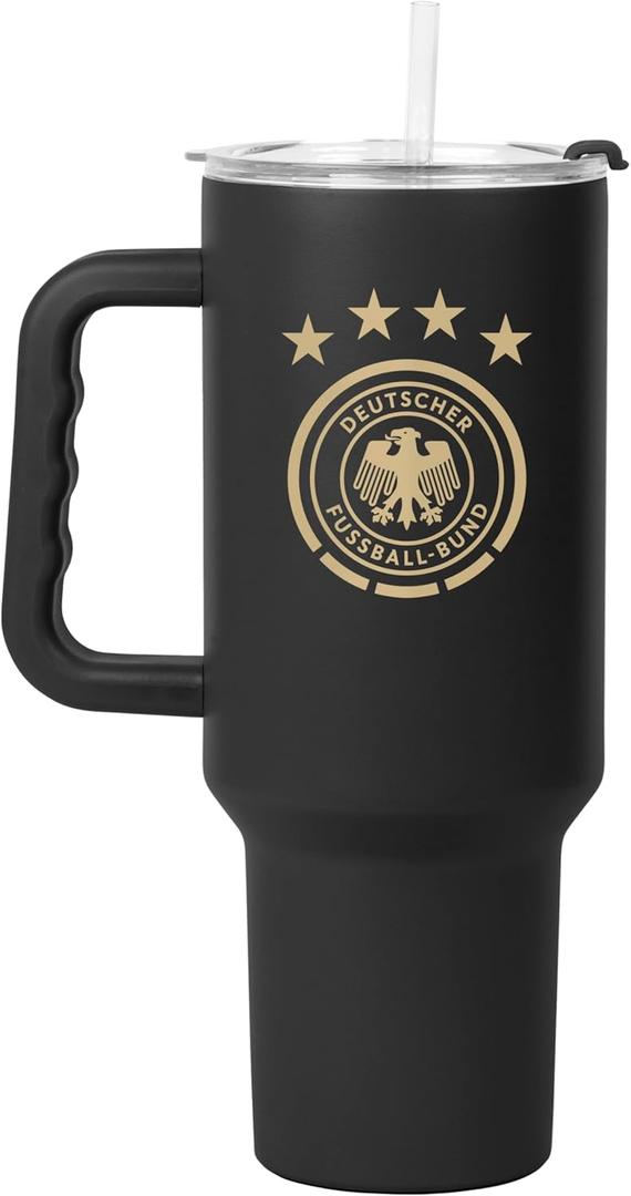 Logo Brands Soccer 40 oz Tumbler with Handle - Powder Coated-Stainless Steel with Straw  Leak-Resistant, Keeps Drinks Cold  Everyday Use  Great For Soccer Fans (Germany)