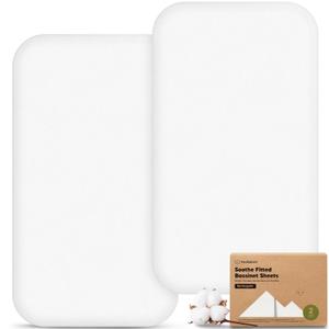 2-Pack Organic Bassinet Sheets for Boys, Girls - 100% Cotton Rectangle Baby Bassinet Mattress Sheets Compatible with Baby Delight Dreamer Bedside Sleeper 32"x21", Soft & Breathable (Soft White)
