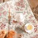 patdrea Designer Pink Linen Table Cloth for Sqaure Table,French Tablecloth with Birds Pattern,Small Colorful Decoration Cover for Kitchen Dining,Christmas,Party,Thanksgiving,55"x55"-Kulom a