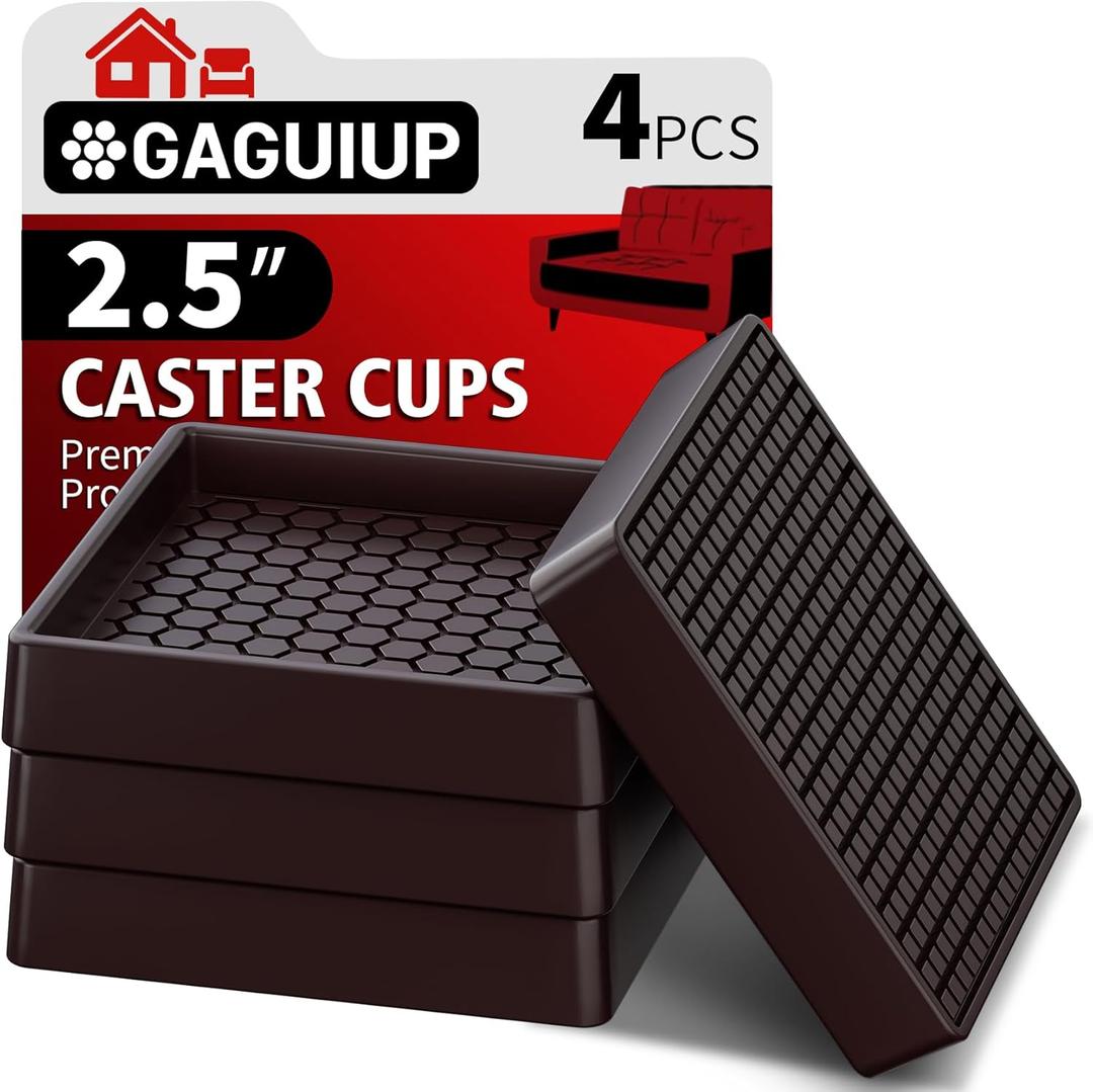Non Slip Furniture Pads- 2.5"x2.5" Square Anti Skid Caster Cups Furniture Coasters, Anti-Sliding Grippers Floor Protectors for Furniture Bed, Couch, Chair Leg, Brown(Set of 4)