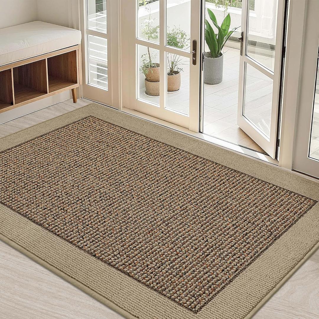 BEQHAUSE Indoor Door Mat 32" x 48", Dirt Trapper Door Mats Non-Slip Entryway Rugs Washable, Resist Dirt Absorbent Welcome Mat, Low Profile Floor Mats for Front Back Door and Entryway, Taupe