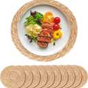 Round Woven Placemats Set of 10-13 Inch Natural Water Hyacinth Place Mats for Dining Table, Boho Farmhouse Kitchen Table Decor, Rustic Braided Table Mats for Daily Use & Holiday Table Setting