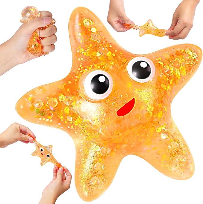 Starfish Sugar Ball Stress Balls for Adults, Starfish Malt Sugar Balls Slow Rise Sensory Fidget Toy for Kids, Squeeze Ball, Squishy Star Stress Relief Toys for Classroom Prizes, Party Favors (Orange) 1ct 12pcs