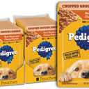 Pedigree Chopped Ground Dinner Adult Soft Wet Dog Food 16-Count Beef, Bacon and Cheese Flavors, 3.5 oz Pouches BB 12/2026