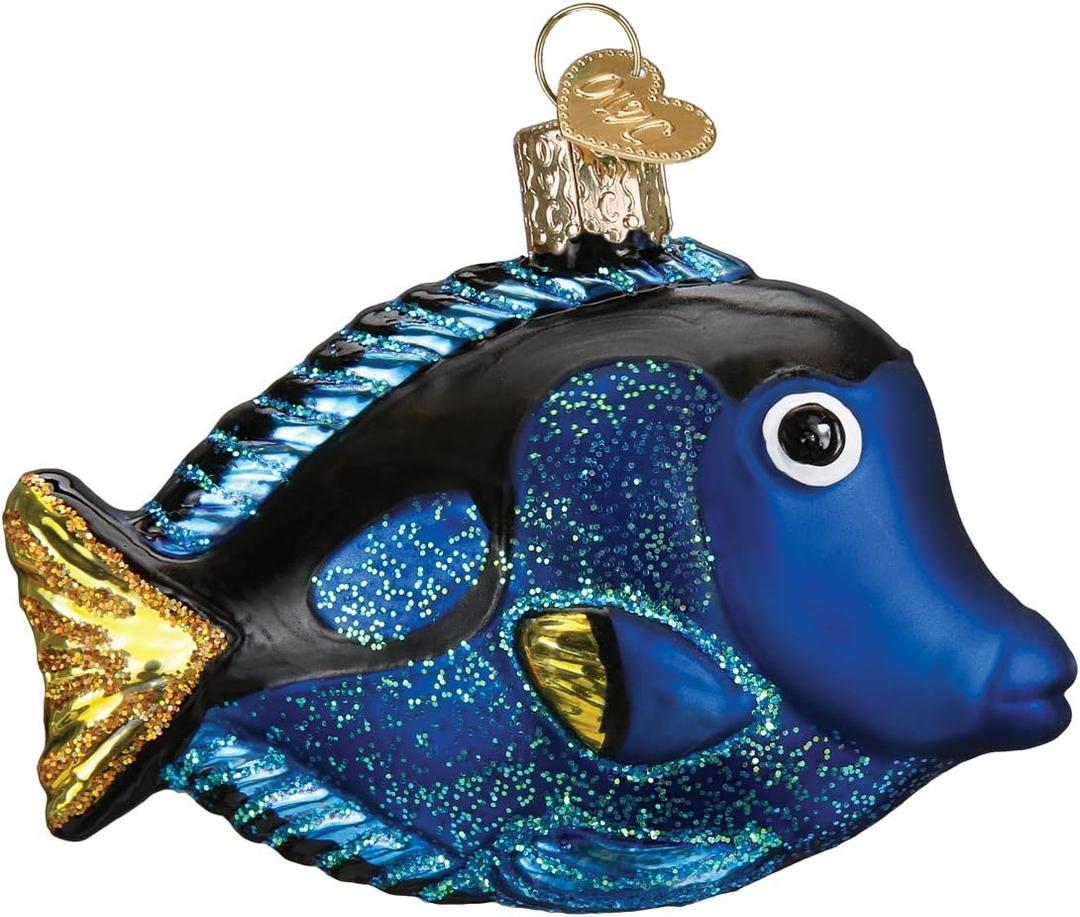 Old World Christmas Fish Collection Glass Blown Ornaments for Christmas Tree Pacific Blue Tang
