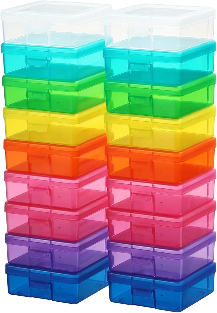 18 Pack Small Colored Plastic Hobby Art Craft Organizer, Mini Plastic Storage Containers with Latching Lid, for Pencil Box, Lego, Crayon