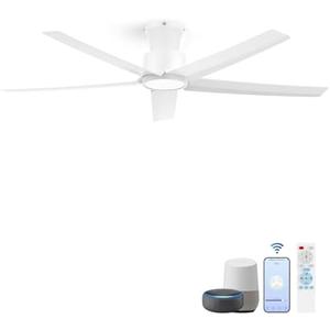 ocioc Smart Ceiling Fans with Lights,52 inch,Reversible Quiet DC Motor,Dimmable,White Ceiling Fan Compatible with Alexa Google home Indoor/Outdoor