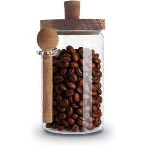 Glass Jars Containers with Wooden Handles Lids and Scoop Clear Canister Jars Set with Spoon for Kitchen Food Storage Coffee Tea Sugar Decorative Countertop Organization Jars 25 oz