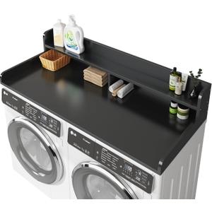 BigPonPon 2-Tier Washer and Dryer Countertop with 2.75" H Guard,58" W x 28" D Laundry Countertop Cover with Non-Slip Pad,Large Space Laundry Topper for Folding Clothes Over Washer and Dryer-Black