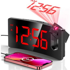 GOLOZA Projection Alarm Clock, Digital Clock with Modern Curved Design 180 Rotatable Projector, 3-Level Brightness Dimmer, Clear Red LED Display, Progressive Volume, 9mins Snooze,12/24H, for Bedroom GOLOZA Projection Alarm Clock, Digital Clock with Modern Curved Design 180 Rotatable Projector, 3-Level Brightness Dimmer, Clear Red LED Display, Progressive Volume, 9mins Snooze,12/24H, for Bedroom