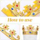 4 Pcs King Crown Princess Crowns, Prince Gold Crown Set, Hat Cap with Gems for Halloween, Crowns Party Supplies, Royal Costume Accessories