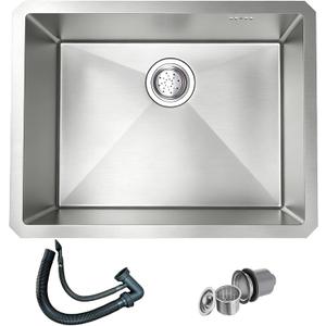 Kitchen Sink 24x18 Inch Undermount, 16 Gauge Stainless Steel Single Bowl Workstation Sink with Brushed Finish, Small Undermount Kitchen Sink for Home Laundry Bar