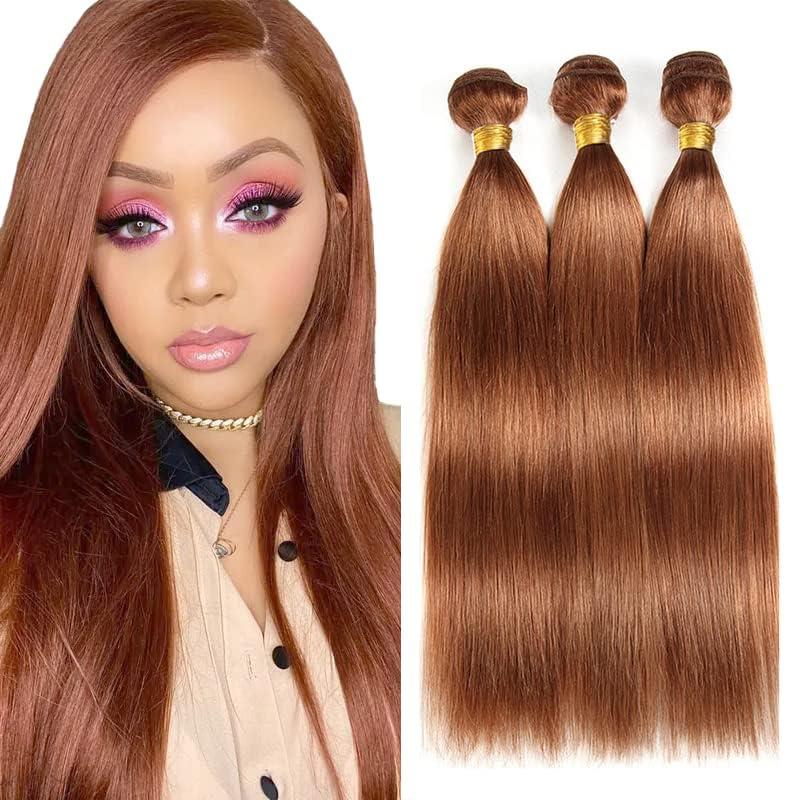 Brown Straight Bundles Color 30 Bundles Human Hair 20 22 24 Inch Brazilian Virgin Remy Soft Real Hair Extensions Light Brown Straight 3 Bundles