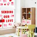 Whaline Valentine's Day Bulletin Board Decoration Love Letter Mailbox Red Pink Heart Envelope Cutouts Plaid Border Trim Valentine Heart Decorative Cutouts for School Classroom Party Decor