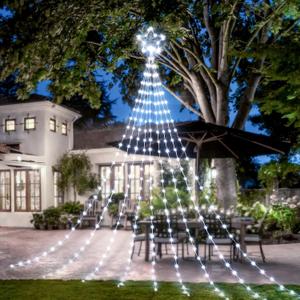 Christmas Decorations Star String Lights, 344 LED Waterfall Tree Lights with 11" Topper Iron Star Christmas Lights Indoor Outdoor Decorative for Wedding Party Home Holiday Decor (Pure White) (11.8 FT)