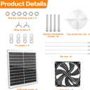 7.1" Large Airflow Solar Powered Greenhouse Fan, 25W Vent Exhaust Intake Solar Fan for Chicken Coop, Waterproof Outdoor Solar Fans, 16.5 ft Long Cord for Dog House, Shed, Cabin