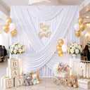 60ftx12ft Wrinkle Free White Backdrop Curtain, 12 Panels 12FT Height White Drapes for Wedding, Silky Polyester Photo Back Drop Cloth Draping for Birthday Party Photography Background