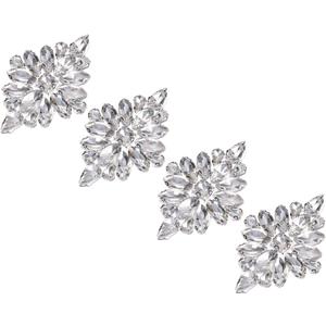 uxcell 4Pcs Flower Rhinestone Applique, 2.64" x 1.69" Iron on Rhinestone Patch Sparkling Crystal Applique for Clothes Jeans Jackets Bags Bridal Wedding, Silver