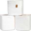 NaturalCozy 13 Inch Cube Storage Bins Cotton Rope Woven Baskets for Organizing 3-Pack | 13 x 13 Storage Cubes | Fabric Square Storage Baskets for Shelves Organizer, Kids Toy Bins, Closet Baby Nursery