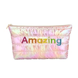 Hiroyuki Iridescent Makeup Bag, 14 inches Cosmetic Bag, Large Capacity Travel-Friendly Pouch (plain, pink)