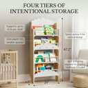Montessori Bookshelf for Toddlers with Toy Storage & Hooks | Front Facing Kids Bookshelf | Nursery & Playroom Organizer | 4-Tier Kids Book Rack | Floor or Wall Mounted Modular Design