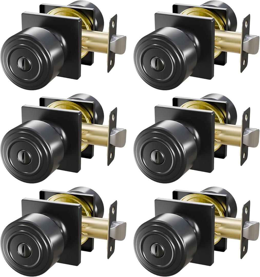 Euvovito 6 Pack Matte Black Privacy Door Knobs Interior, Sleek Reversible Black Interior Door Knobs, Heavy Duty Indoor Door Knobs for Bedroom/Bathroom