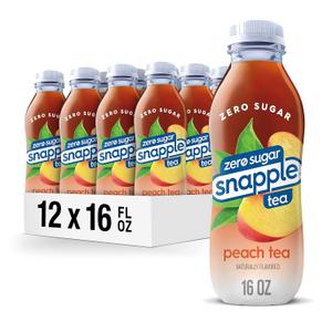 Snapple Zero Sugar Peach Tea, 16 fl oz recycled plastic bottle (Pack of 12), BBD: 10/05/2024