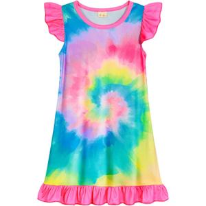 WonderBabe Girls Nightgown Nightdress Nightie Sleepwear Kids Pajamas Flutter Cute Short Sleeves Nightgowns for Little Girls size 6-7