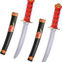 2 Pcs Plastic Samurai Sword with Sheath, Ninja Swords Katana Toy Halloween Costume Accessories for Boys, 15.7'' Length (Red)