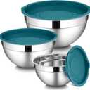 LIANYU Mixing Bowls Set with Airtight Lids, Stainless Steel Large Metal Kitchen Bowls Set of 3, Dishwasher & Freezer Safe, 1.5QT & 3QT & 4.6QT, Blue
