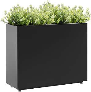 Tall & Long Metal Divider Planter 30W x 11D x 24H, Easy 5-Min Assembly, Outdoor Span Rectangular Planter Box with with Middle Shelf & Adjustable Feet, for Gardening, Yard and Patio, Black
