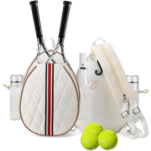 Tennis Bags Holds 2 Rackets for Women & Men, Tennis Backpack Crossbody & Shoulder Racket Bag, Insulated Pocket, Pickleball Bags for Women, Men and Youth (Off White)