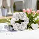 Rustic Flower Outline Wooden Decor Sign with Beaded Design, Farmhouse Freestanding White Floral Shaped Home Family Table Decorations, Wedding Valentines Day Decor Mother's Day Gift