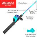 Zebco Kids Splash Jr. Spincast Reel and Fishing Rod Combo, 4-Foot 2-Piece Fishing Pole, Size 20 Reel, Right-Hand Retrieve, Pre-Spooled with 6-Pound Cajun Line, Blue