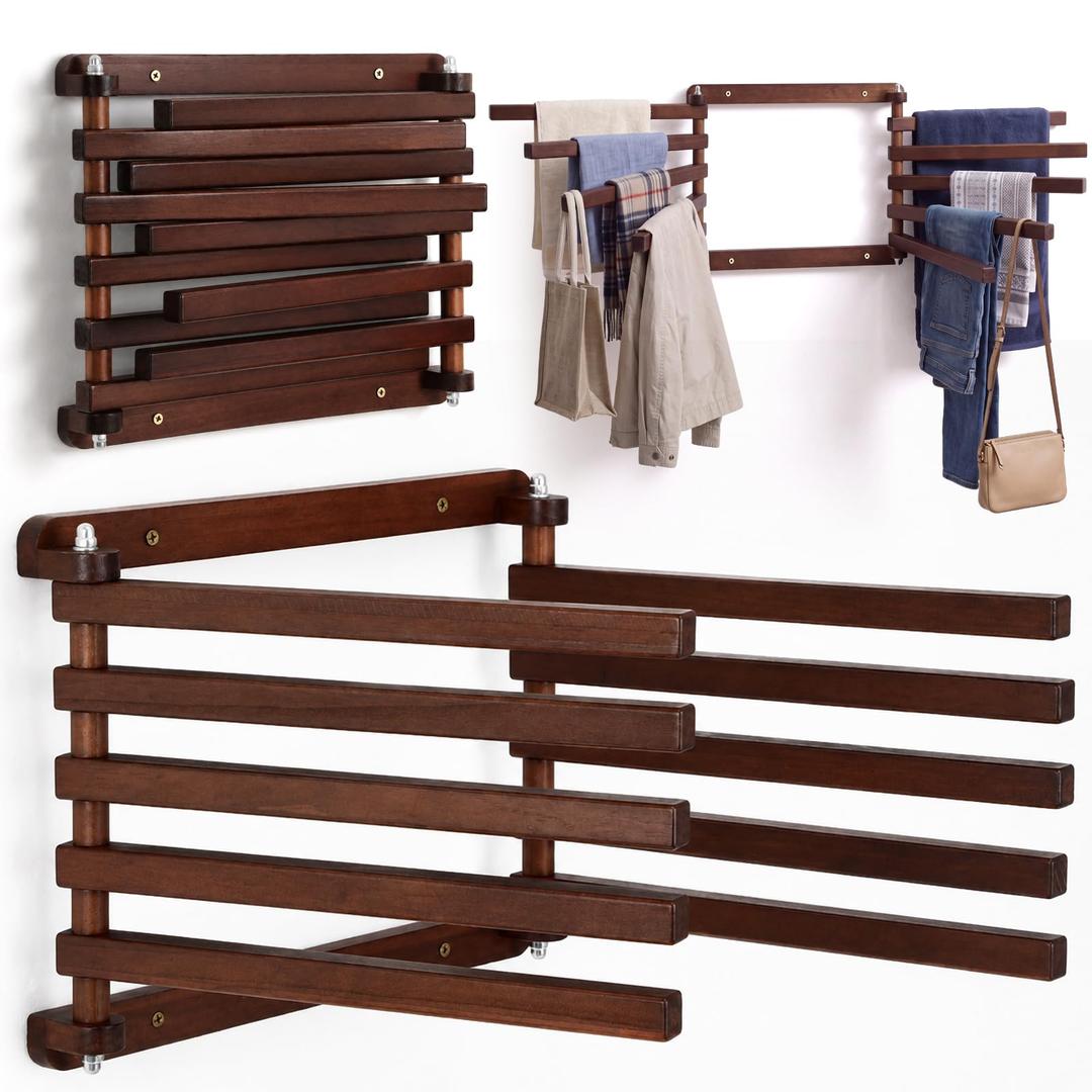 Novabright 1 Pcs Wood Foldable Wall Mounted Drying Rack, Walnut Wood Grain