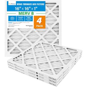LotFancy 16x16x1 Air Filter MERV 8 Dust Defense (4-Pack) Pleated HVAC Furnace Air Filters, Replacement for Home AC & Heating Systems, Actual Size: 15.75" x 15.75" x 0.75"