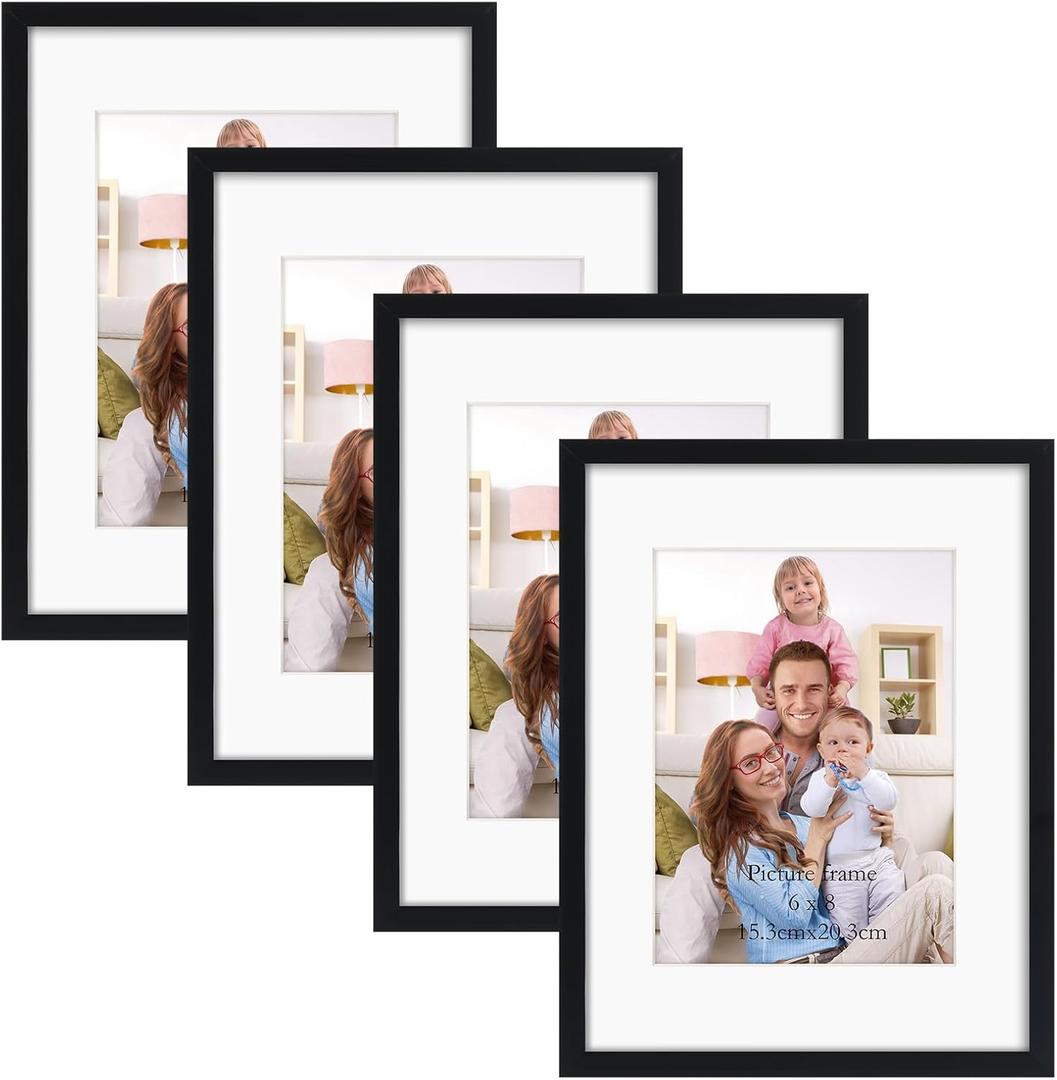 Giftgarden Black 8.5x11 Picture Frame Set of 4, Matted to 6x8 Picture or 8.5 x 11 Inch Certificate Award Document without Mat, Wall and Tabletop Display