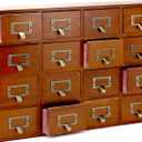 QWORK Desk Drawer Organizer, Wooden Vintage Apothecary Cabinet with 16 Drawers, Home Office & Tea & Dresser Bedroom Organization and Storage, Traditional Apothecary Cabinet, Brown