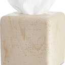 Natural Travertine Tissue Box Cover Modern Resin Cube Holder for Bathroom, Bedroom, Office Decorative Square Tissue Box for Countertop, Nightstand, Vanity & Desk Heavy&Sturdy