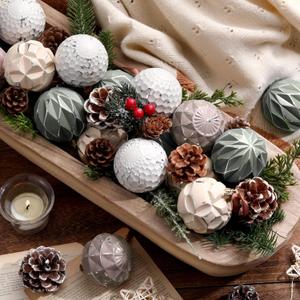 Syhood 24 Pcs Neutral Textured Christmas Ball Ornaments 2.4 Inch Vintage Boho Sage Green Ivory Nude Mauve Xmas Bulbs Rustic Distressed Xmas Baubles Antique Farmhouse Modern Christmas Decor for Tree