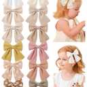 12PCS Baby Girls Hair Clips Fable Hair Bows Cotton Linen Bows for Girls Hair Accessories for Baby Toddlers Kids Neutral Color