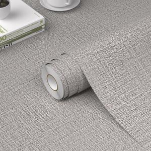 WADILE Grasscloth Peel and Stick Wallpaper 23.6in x 472in, Textured Contact Paper for Cabinets, Faux Linen Wall Paper Pull and Stick, Fabric Vinyl Wallpaper Self Adhesive Light Gray