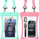 CACOE [Floatable Floating Universal IPX8 Waterproof Phone case 2 Pack-Up to 10.0",Adjustable Lanyard Phone Pouch,Cellphone Dry Bags for Vacation Beach Pool Kayak Cruise Travel EssentialsPink+Green
