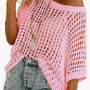 Womens Summer Scoop Neck Short Sleeve Sweater Casual Crochet Hollow Out Knit Tops Pullover Shirts Beach Coverup L
