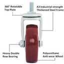Finnhomy Swivel Caster Wheels 4 Inch Threaded Stem Casters Set of 4 Heavy Duty 1/2"-13 x 1 Anti-wear Polyurethane Industrial Castor Wheels for Cart/Furniture Load Bearing 2200 Lbs Smooth Casters Red