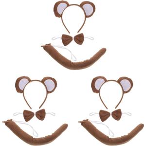 BESTOYARD 9 Pcs Halloween Monkey Costume with Ear Tail Set, Animal Costume Accessory Bulk Cartoon Headband Set Bow Tie & Tail for Kids' Parties and Dress-up Play