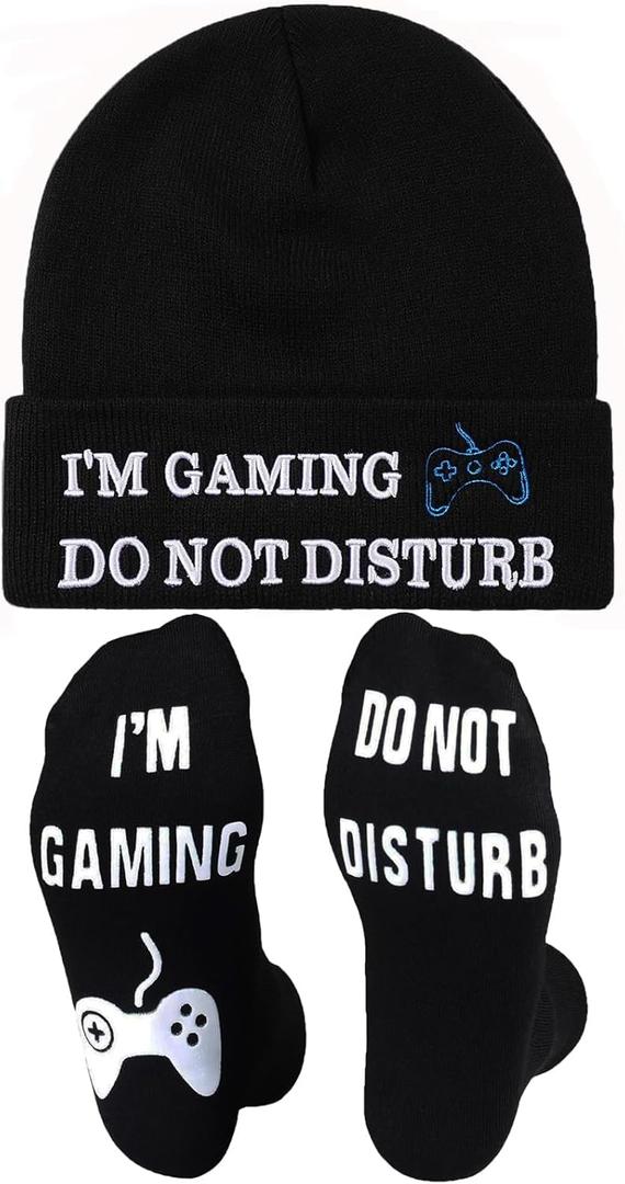 Gamer Gifts, Gaming Beanie Hat Socks, Best Christmas Stocking Stuffers Gifts for Teens Boys Teenagers Him Black (One Size)