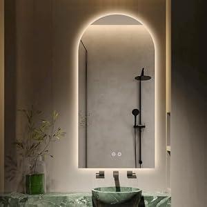 Arched LED Bathroom Mirror, 48"x24" Arch Framless Backlit Mirror with Lights Anti-Fog Dimmable Smart Frameless 3-Color Lighted Vanity Mirror Memory Waterproof, UL Listed, Vertical