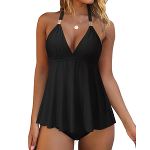 RXRXCOCO Women Halter Tankini Swimsuits Tummy Control Swimsuit Flowy V Neck Bathing Suits, XXL